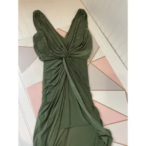 NWT MISA Los Angeles Olive Green Leza Gathered Crossover Tulip Maxi Dress Size S thumbnail 5