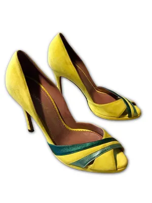 Jean-Michel Cazabat Paris Yellow Suede And Teal Leather Accent Heels (37) thumbnail 3