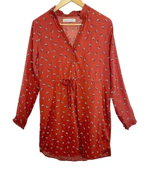 Abercrombie & Fitch Red White Floral Long Sleeve Tunic Mini Dress Womens Size M thumbnail 1