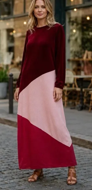 NEW Tuckernuck Silk-Blend Velvet Colorblock Maxi Dress Red Pink Size Medium thumbnail 1