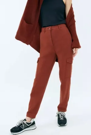 Aritzia Wilfred Free Modern Cargo Pant Rust Red Brown Button Fly High Rise thumbnail 1