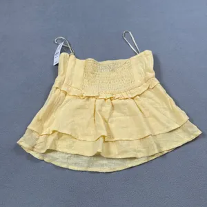 NWT Edikted Top S Womens Yellow Ruffle Layered Strapless Smocked Cami Tank Cute thumbnail 2