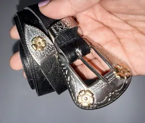 Vintage Nicole Black Suede Silver Western Buckle Belt - M/L 38.5" Slim‎ thumbnail 1