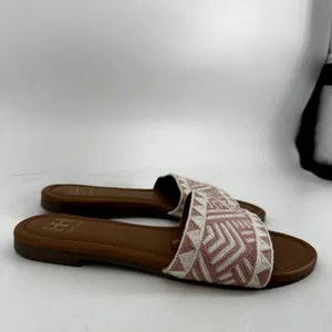 Haute Hippie Sandals Slide Wide Strap Open Toe Embroidered Aztec Print Pink 8.5 thumbnail 2