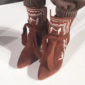 ULLA JOHNSON tan western Embroidered Suede Aggie Booties Runway Fall sz 6 thumbnail 2