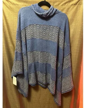NWT Free People Crochet-Lace French Terry Poncho Distressed Size Medium Blue thumbnail 6