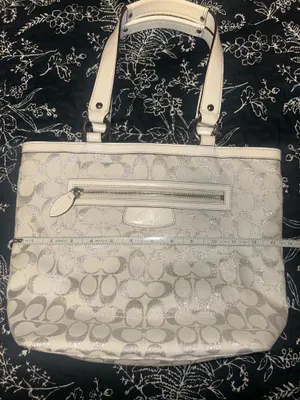 COACH White and Silver Shimmer Signature C Shoulder Purse thumbnail 13