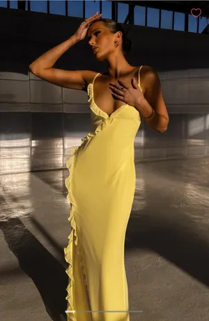 Yellow Ruffle Maxi Dress Beginning Boutique thumbnail 1