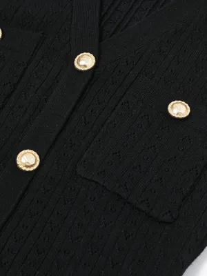 Black Tweed Mini Dress | Gold Button Sleeveless Peplum | Chic Luxury L thumbnail 6