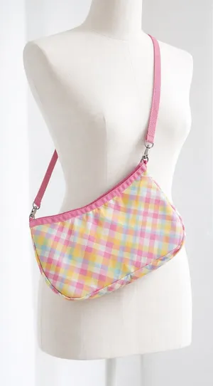 Vtg Y2K Lesportsac Pastel Gingham madras purse with Pink Trim thumbnail 1