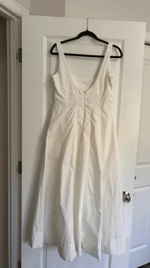 New Showpo Kristi Midi Dress Scoop Neck Fit And Flare Dress In Off White Size M thumbnail 8
