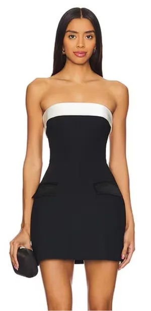 Amanda Uprichard Lucienne Strapless Skort Romper Dress In Black & Ivory thumbnail 1