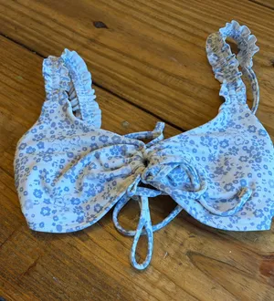 Blue and white floral Hollister swimsuit top thumbnail 1