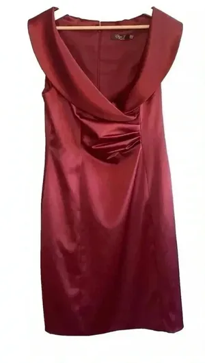 Eliza J Women's Burgundy Shawl‎ Collar Pleated Midi Sheath Party Dress Size 10 thumbnail 1