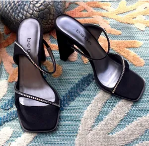 Bebe Evening Heels Jeanette Estella Black Clear Rhinestone size 6 Y2K Square Toe thumbnail 2