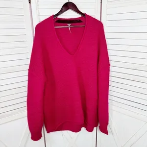 Free People All Mine Sweater Slouchy Alpaca Blend Raspberry Pink Large Oversized thumbnail 8