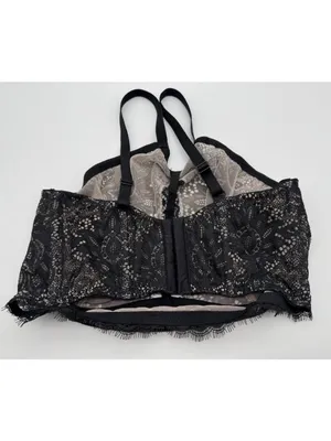 Victoria's Secret Very Sexy Unlined Plunge High Neck Bra Black Floral Lace 38DD thumbnail 2