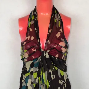Carlisle Silk Halter Dress Womens 6 Brown Floral Handkerchief Hem Midi Wedding thumbnail 2