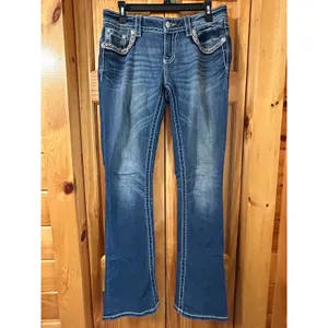 Miss Me Women's Bootcut Jeans Blue Embellished‎ Thick Stitch Low Rise Size 28 thumbnail 2