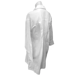 NEW Madewell White Linen Asymmetric Button Up Long Sleeve Mini Shirt Dress XXS thumbnail 6