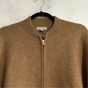 J. Crew Full Zip Flight Sweater Jacket Lambswool Blend Tan Size Medium Preppy thumbnail 9