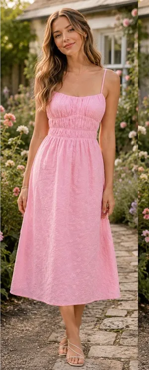 That's So Fetch Mik Cottagecore Pink Embroidered Midi Dress Size 4 thumbnail 1