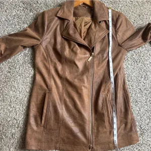 Chicos Brown Zippered Pocketed Faux Leather Suede Lined Motorcycle Jacket 4 6 thumbnail 12