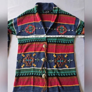 Carole Little Vintage Southwestern Style Patterned‎ Knit Cardigan Sweater Size S thumbnail 4