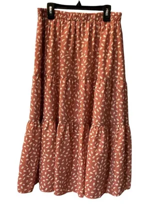 MEROKEETY Polka Dot Animal Print Tiered Long Midi Pull On Elastic Skirt Sz M thumbnail 1
