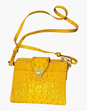 Brahmin Yellow Croc Embossed Crossbody Zip Top Turn Lock Gold Hardware thumbnail 1