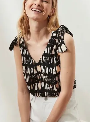 Banana Republic Tie Shoulder‎ Abstract Brushstroke V-Neck Tank Top Size S NWT thumbnail 1