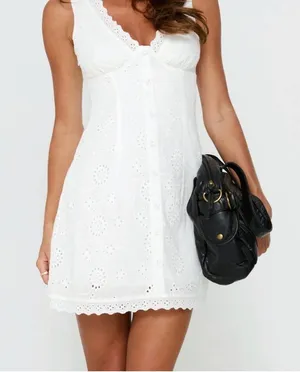NWT Princess Polly Gabbey Anglaise V Neck Mini Dress, 6 thumbnail 1