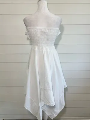 SEASPICE White Off-Shoulder Ruffle Sundress Peruvian‎ Cotton Handkerchief Hem M thumbnail 4
