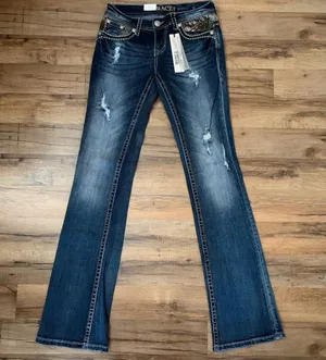 Grace in LA Camo Yoke Embellished Distressed Bootcut Jeans 2/26 NWT thumbnail 1
