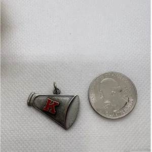 Vintage Megaphone Charm Silver Tone Red Enamel Letter K Cheerleader Pendant 4.2g thumbnail 5