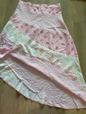 Asymmetrical pink floral patchwork midi skirt thumbnail 3