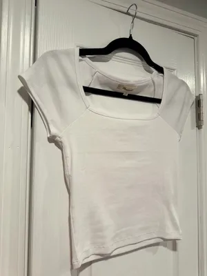 NWOT Madewell Size XS White Square Neck Short Sleeve Ribbed Stretch Cropped Top thumbnail 4
