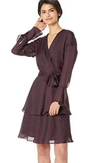 NEW NWT Joie Marcel Blackberry Houndstooth Tiered‎ Long Sleeve Wrap Dress Small thumbnail 1