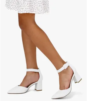White Pointed Toe Block Heels Size 8 thumbnail 4