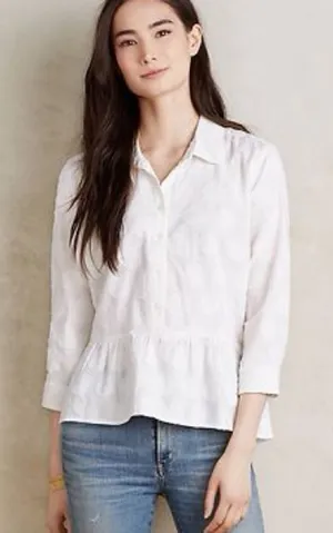 Anthropologie Isabella Sinclair Belia Peplum Popover Cotton White Dot Button Top thumbnail 1