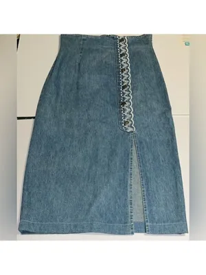 Vintage Jean skirt • lace embroidered detail • 90s • made in USA • SWITCH thumbnail 3