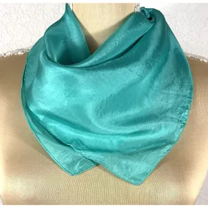 Pure Silk Scarf Turquoise Teal 21x22 Hand Rolled Square Bandana Neck Hair Wrap thumbnail 1