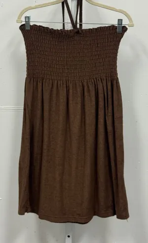 Y2K Exist Brown Smocked Halter Terrycloth Dress Size 1 Knit Casual Summer Mini‎ thumbnail 1
