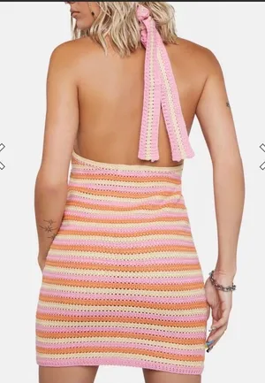 Princess Polly Crochet Tie Up Dress Pink Orange thumbnail 2