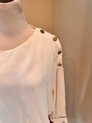 Zara Cream Blouse Gold Buttons Piping Office S thumbnail 5