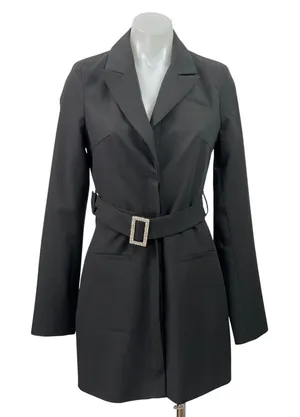Zara Women's Black Long Sleeve Belted Notch Lapel Blazer Coat Mini Dress Size XS thumbnail 1