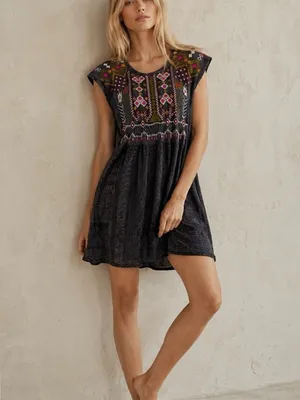 One September M Anthropologie Tunic Dress Boho Embroidered Festival Mini Beach thumbnail 2
