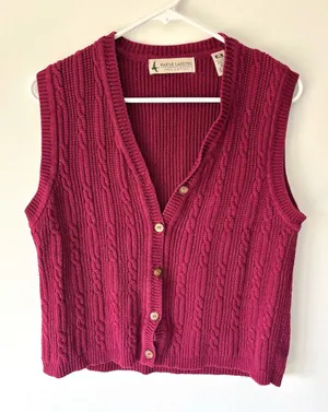 Marsh Landing Burgundy Button Front Knit Sweater Vest 100% Cotton thumbnail 1