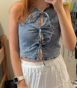 Denim tie up top Blue thumbnail 1