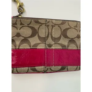 Coach Signature Stripe Wristlet Khaki Jacquard with Raspberry Pink Leather Trim thumbnail 4